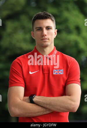 Hürdenläufer Andrew Pozzi bei der Team-Ankündigung vor den Weltmeisterschaften an der Loughborough University High Performance Center. PRESSEVERBAND Foto. Bild Datum: Dienstag, 11. Juli 2017. Vgl. PA Geschichte Leichtathletik Welten. Bildnachweis sollte lauten: Tim Goode/PA Wire Stockfoto