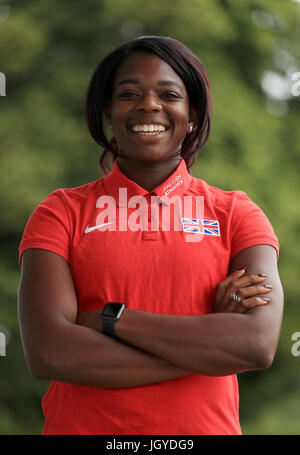 Sprinter Asha Philip während der Team-Ankündigung vor den Weltmeisterschaften an der Loughborough University High Performance Center. Stockfoto