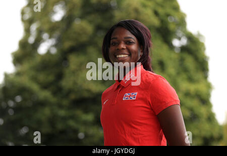 Sprinter Asha Philip während der Team-Ankündigung vor den Weltmeisterschaften an der Loughborough University High Performance Center. Stockfoto