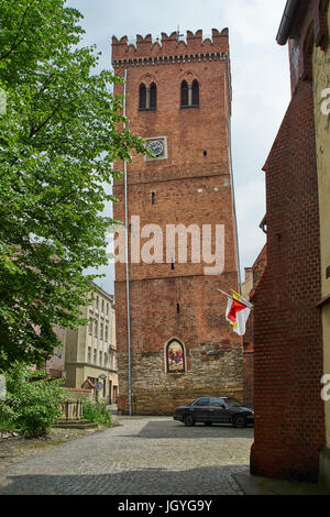 Der gotische schiefe Turm Zabkowice Slaskie niedriger Schlesien Polen Stockfoto