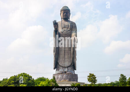 Vollansicht des großen Buddha von Ushiku, Japan. Eines der höchsten Statuen der Welt Stockfoto