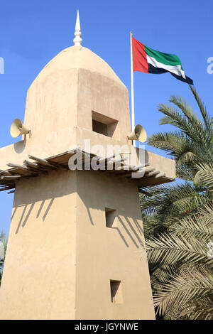 Moschee in der Open Air Museum Heritage Village Club. Emirat Abu Dhabi. Stockfoto