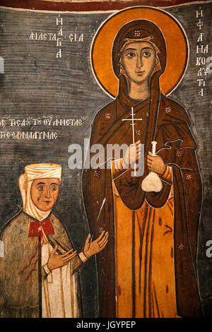 FESCO in Panagia Tis Asinou byzantinische Kirche. Ste Anastasia Pharmacolytria. Zypern. Stockfoto