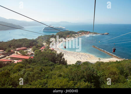 Leute, die Seilrutsche in karibischen Küste im Urlaub. Kreuzfahrt Urlaub Thema Stockfoto