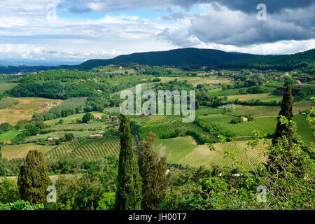 Ackerland Blick von Montepulciano, Toskana Stockfoto