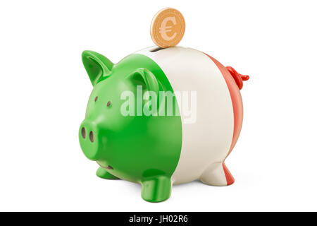 Investitionen in Italien. Sparschwein mit Flagge und golden-Euro-Münze, Business-Konzept. 3D-Rendering Stockfoto