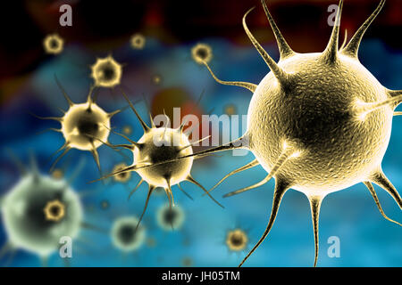 Einige Viren in ihrer mikroskopischen Umgebung Stockfoto