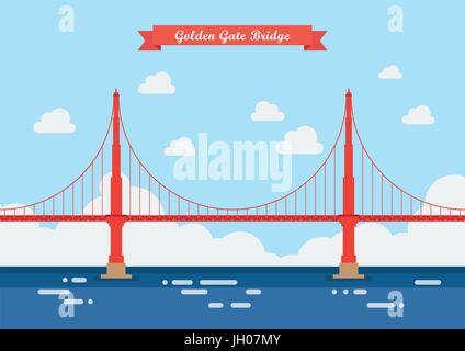 Golden Gate Bridge im flachen Stil. Vektor-illustration Stock Vektor