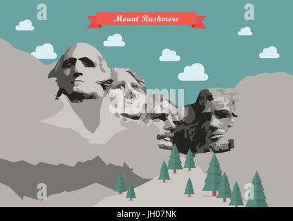 Mount Rushmore Vektor-Illustration. National Memorial, South Dakota, Vereinigte Staaten Stock Vektor