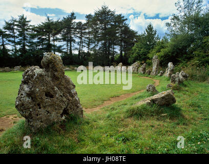 Die nördliche Hälfte des Rollright Stones prähistorischen Steinkreises, Oxfordshire. Die Süd-Ost-Eingang war an Mittsommer Mondaufgang ausgerichtet. Stockfoto