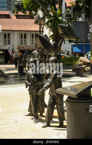 Skulptur, die Darstellung von Kindern in einer chinesischen Prozession Telok Ayer grün, Chinatown, Singapur Stockfoto