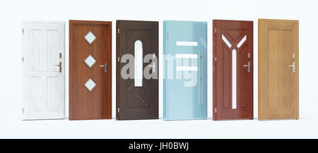 Türen in verschiedenen Materialien und Farben Stockfoto