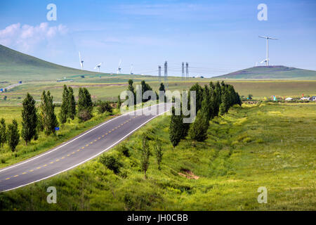 Leerer Straße auf Weideland, Innere Mongolei Stockfoto