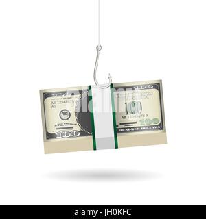 Fischerei Haken Phishing-Pack-Dollar-Banknote Stock Vektor