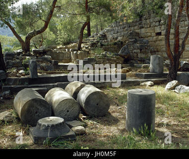 Turkei. Priene. Antike griechische Stadt von Ionia. Heiligtum Demeter gewidmet. Die Ruinen. Anatolien. Stockfoto