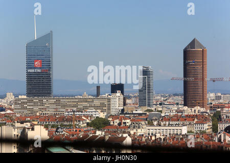 InCity Turm. Radisson Hotel. Part-Dieu. Blick vom Aussichtspunkt von Notre-Dame de Fourvière Hügel.   Frankreich. Stockfoto