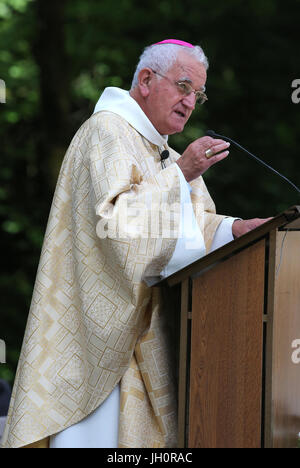 Heiligtum der Benite La Fontaine. Mgr Yves Boivineau.  Predigt.  Frankreich. Stockfoto