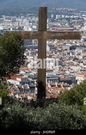 Ansicht von Marseille aus Basilika Notre-Dame De La Garde, Marseille.  Frankreich. Stockfoto