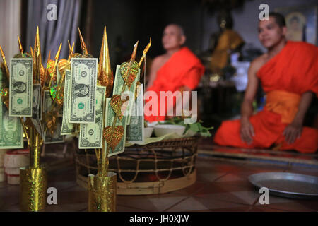 Buddhistische Geldbaum Verdienst zu Spenden an lokale Tempel. Wat Naxai. Vientiane. Laos. Stockfoto