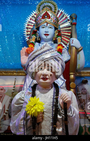 Jalaram Prathna hindu-Tempel, Leicester. Diwali. Jalarambapa und Ram Murthis. Vereinigtes Königreich. Stockfoto