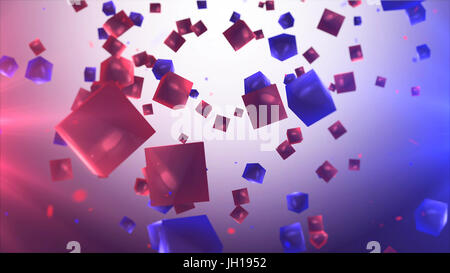 3D Darstellung der abstrakten Hintergrund mit roten und blauen Würfel in der Luft.