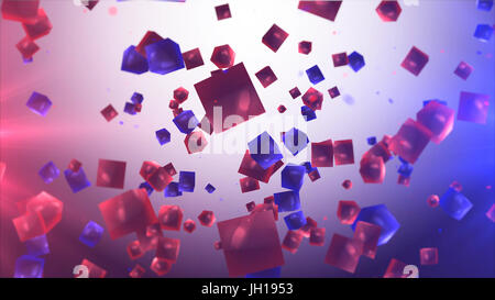 Rote und blaue Würfel in der Luft. 3D Illustration. Stockfoto
