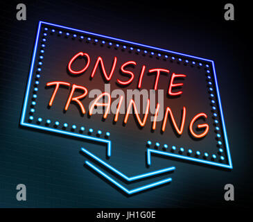 3D Illustration, Darstellung einer beleuchteten Leuchtreklame mit einem vor-Ort-Trainings-Konzept. Stockfoto