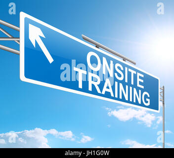 3D Illustration zeigt ein Schild mit einer vor-Ort-Trainingskonzept. Stockfoto