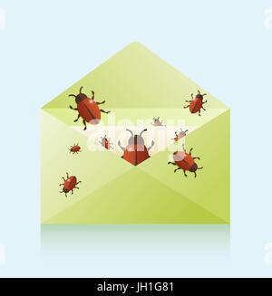 Fehler kommt aus dem Umschlag. Flache Vektor-Illustration von e-Mail-Viren Stock Vektor