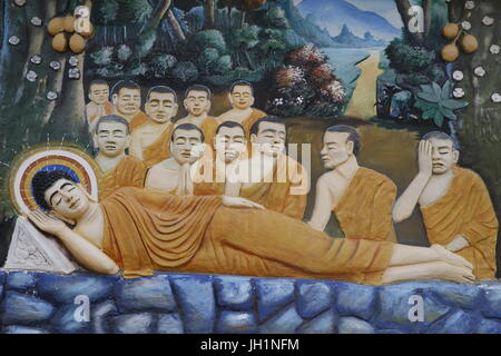 Darstellung des Buddhas Tod und Eintrag ins Nirwana. Kambodscha. Stockfoto