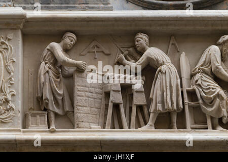 Orsanmichele Wand Schnitzereien, Zunft der Zimmerleute, Florenz, Italien, Europa Stockfoto