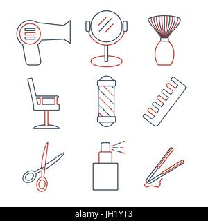 Lineare Barbershop Symbole festlegen. Universelle Frisur-Symbol im Bereich Web- und mobile-Benutzeroberfläche verwenden Stock Vektor