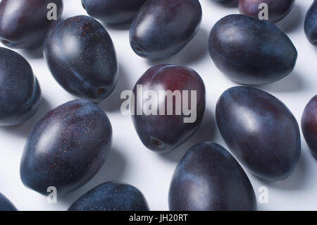Gruppe von Pflaumen. Obst-Hintergrund. Studio-Shooting. Stockfoto