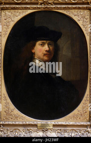Louvre-Museum. Rembrandt, trägt einen Hut, Selbstporträt. Rembrandt, c. 1640. Frankreich. Stockfoto