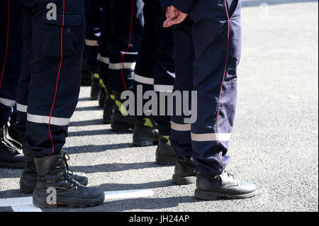 Neue Feuerwache.  Feuerwehrmann-Zeremonie. Frankreich. Stockfoto