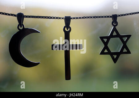 Symbole des Islam, Christentum und Judentum. Stockfoto