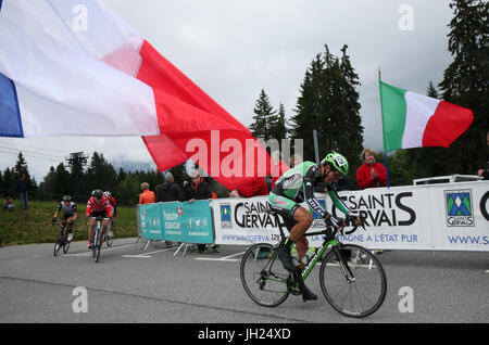 Besichtigung des Valle d ' Aosta Radrennen. Ziellinie. Saint-Gervais-Les-Bains.   Frankreich. Stockfoto