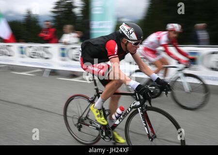 Besichtigung des Valle d ' Aosta Radrennen. Ziellinie. Saint-Gervais-Les-Bains.   Frankreich. Stockfoto