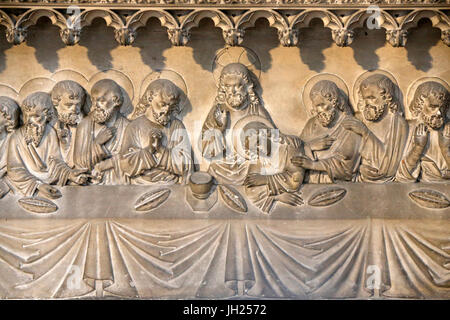 Kathedrale Notre-Dame, Rouen. Letzte Abendmahl Relief. Frankreich. Stockfoto