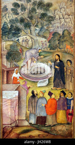 Museum für asiatische Civlisations.  Christentum in Asien: sakrale Kunst und visuelle Pracht. Jesus und die Samariterin am Brunnen. Illustration der Mirr Stockfoto