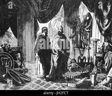 Krösus war der König von Lydien, der laut Herodot, für 14 Jahre regierte von 560 v. Chr. Bis zu seiner Niederlage gegen den Perserkönig Kyros der Große in 546 BC. Wird gezeigt, wie er seine Schätze ausstellen zu Solon, ein Athener Staatsmann, Gesetzgeber und Dichter. Er ist vor allem für seine Bemühungen gegen die politischen, wirtschaftlichen, Gesetze zu erlassen, und moralischen Verfall in archaischen Athen Stockfoto