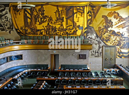 Wandmalereien im Ratssaal, Palais des Nations, Vereinten Nationen, Genf, Schweiz Stockfoto