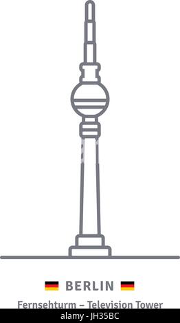 Berlin-Linie-Symbol. Fernsehturm und deutsche Flagge Vektor-Illustration. Stock Vektor