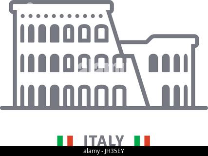 Italien-Linie-Symbol. Kolosseum von Rom und italienische Flagge-Vektor-Illustration. Stock Vektor