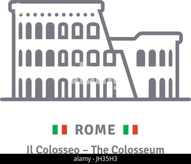 Rom-Linie-Symbol. Kolosseum und italienische Flagge Vektor-Illustration. Stock Vektor