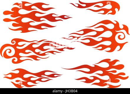Rot bis orange gradient farbigen Feuer, Old-School Flamme Elemente isoliert Vektor-illustration Stock Vektor