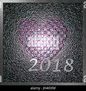 Silber-2018 auf Mauve Jewelled Herz Hintergrund Stockfoto