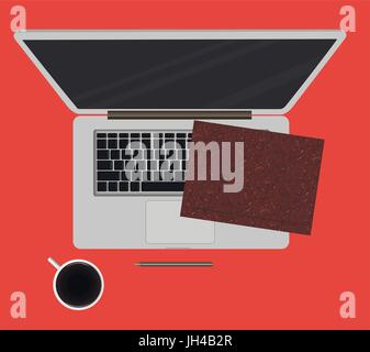 Laptop und Bürobedarf auf dem Brett zu legen Stock Vektor