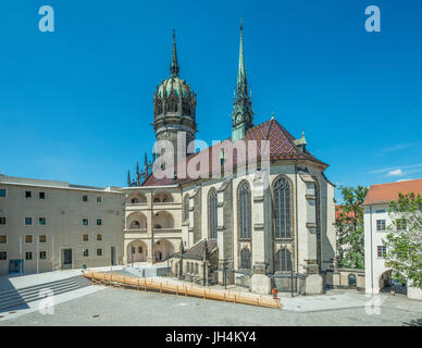 Schlosskirche und Schloss, restauriert im Jahr 2017, Ort der Reformation, Luther Website, UNESCO Weltkulturerbe Stockfoto