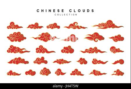 Sammlung von rot und gold Wolken im chinesischen Stil Stock Vektor